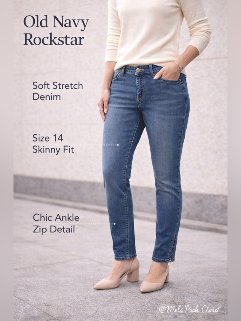 🚨Old Navy Rockstar Skinny Jeans Women’s 14 Blue Stretch Mid Rise Ankle Zip